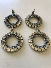 Load image into Gallery viewer, Double Circle Smoke &amp; Blue Crystal Earrings
